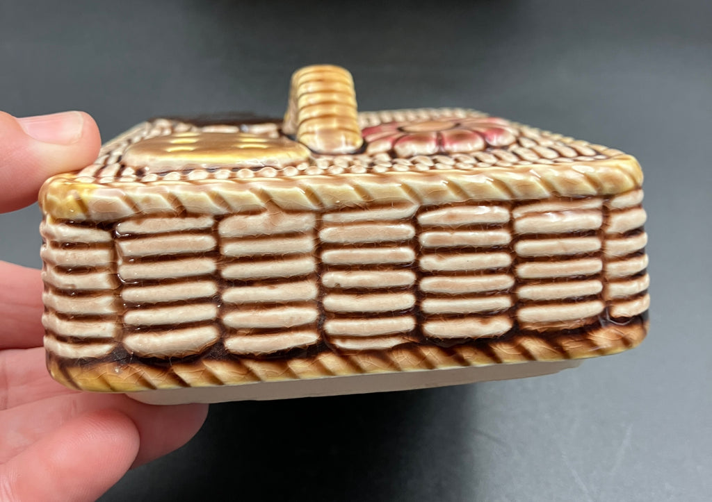 Vintage Cookie Jar Basket With Cookies - Cane Handle 1950s Kitsch Japan