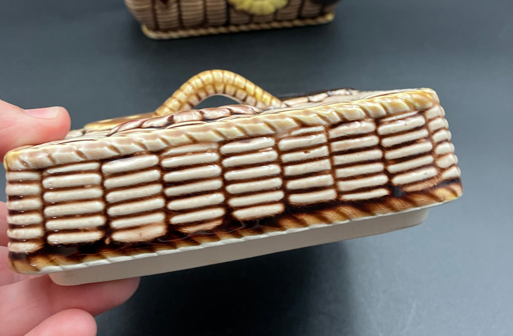 Vintage Cookie Jar Basket With Cookies - Cane Handle 1950s Kitsch Japan