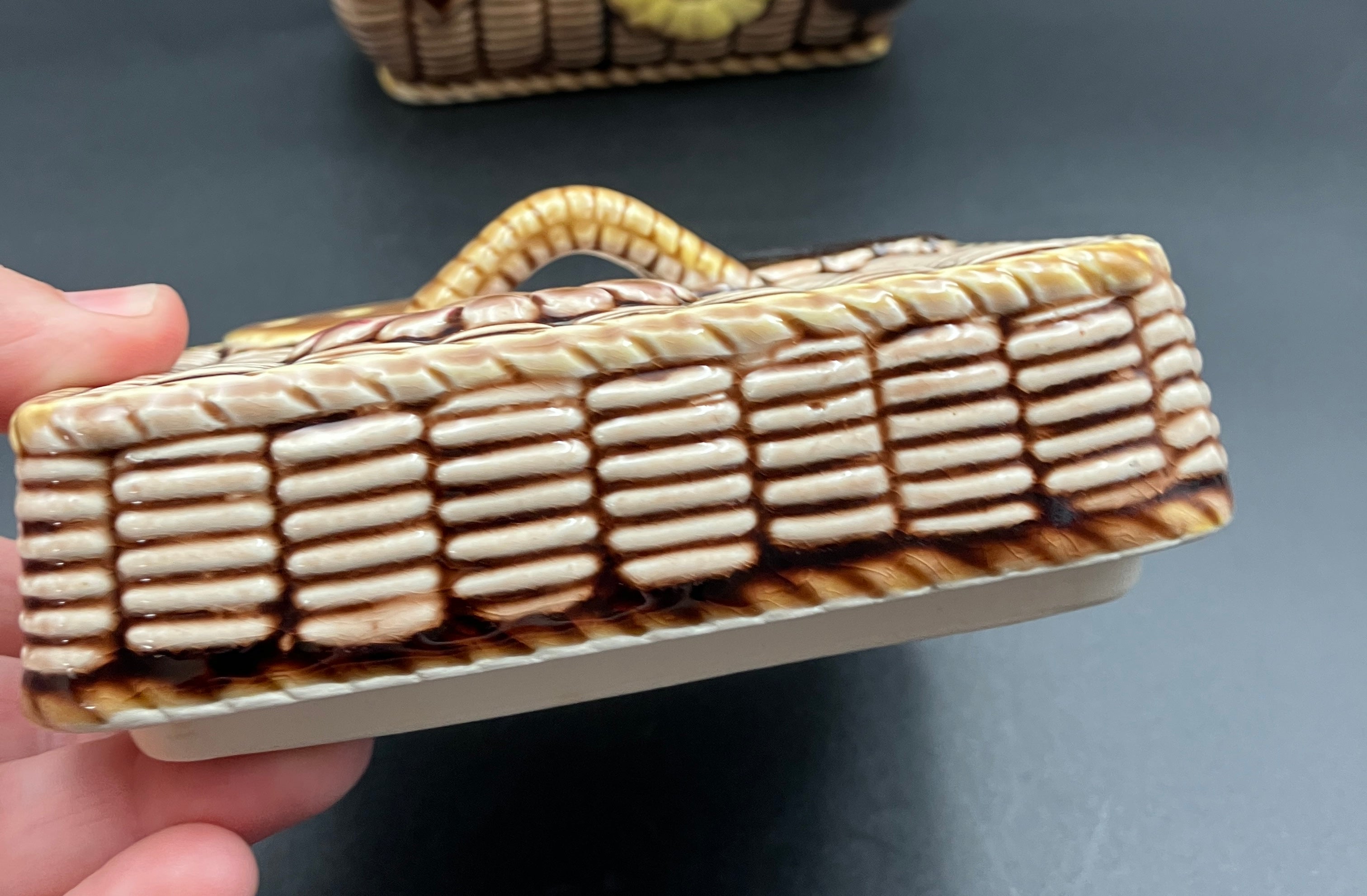 Vintage Cookie Jar Basket With Cookies - Cane Handle 1950s Kitsch Japan