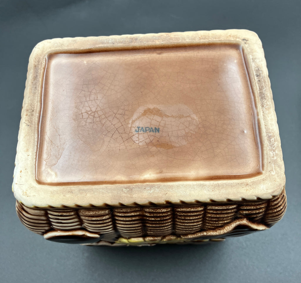 Vintage Cookie Jar Basket With Cookies - Cane Handle 1950s Kitsch Japan