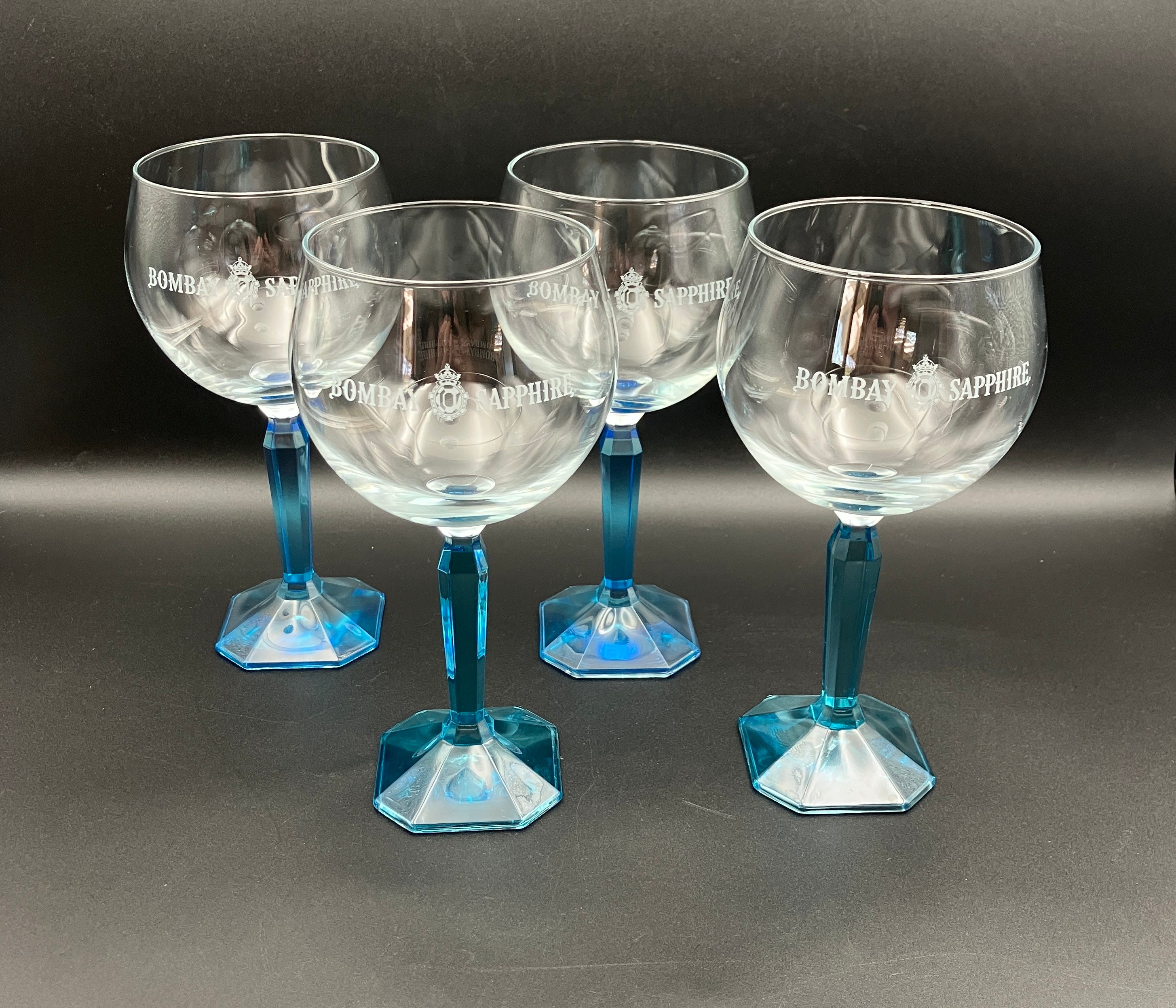 Bombay Gin Sapphire Glasses Balloon Blue stem & base Set Of 4