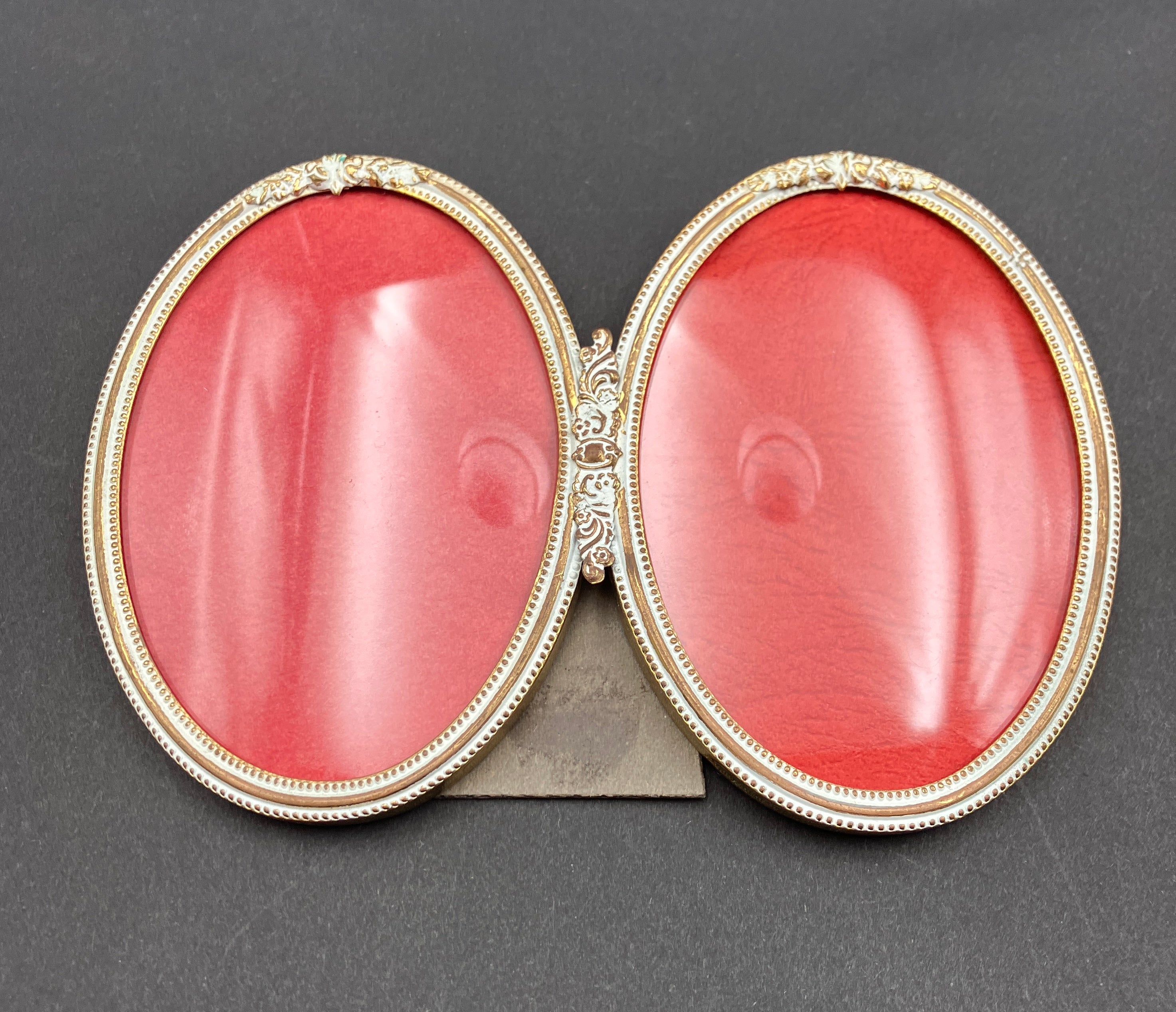 Vintage Brass Frame Convex Glass Oval Double Made In Denmark 10.5 X 7.5cm
