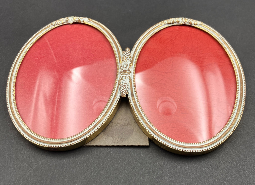 Vintage Brass Frame Convex Glass Oval Double Made In Denmark 10.5 X 7.5cm