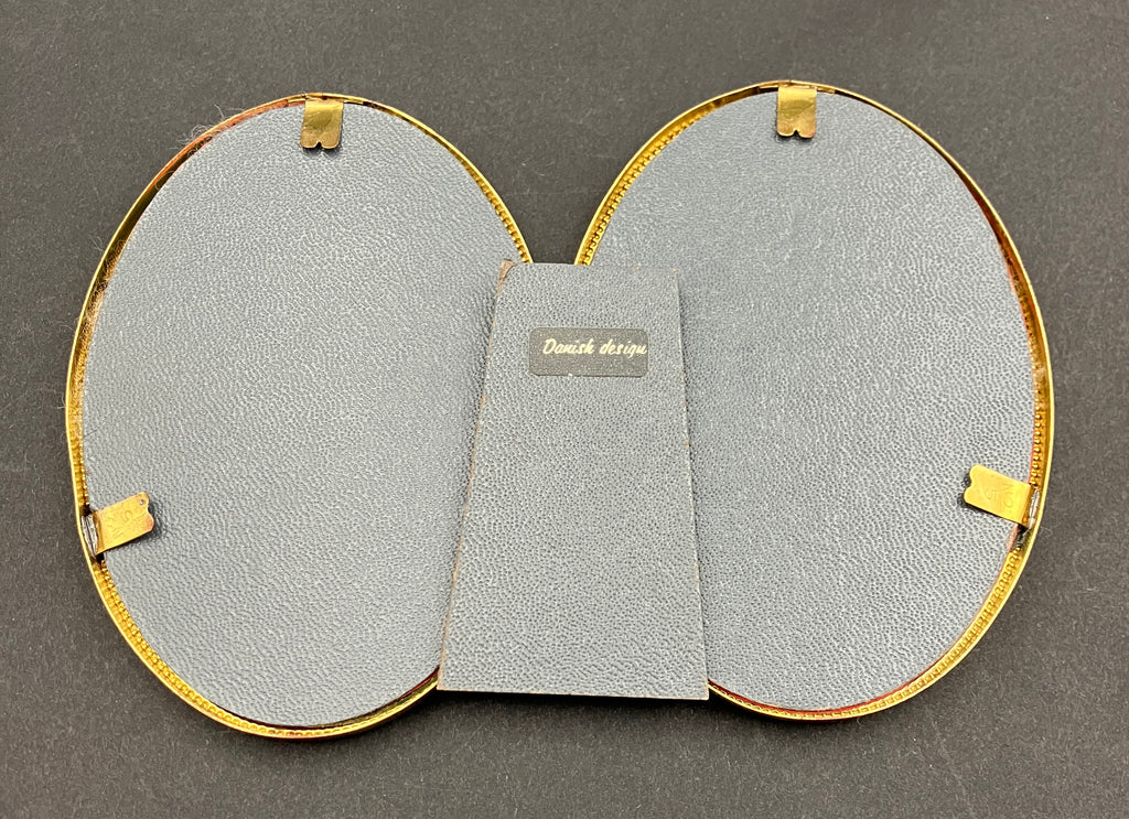 Vintage Brass Frame Convex Glass Oval Double Made In Denmark 10.5 X 7.5cm