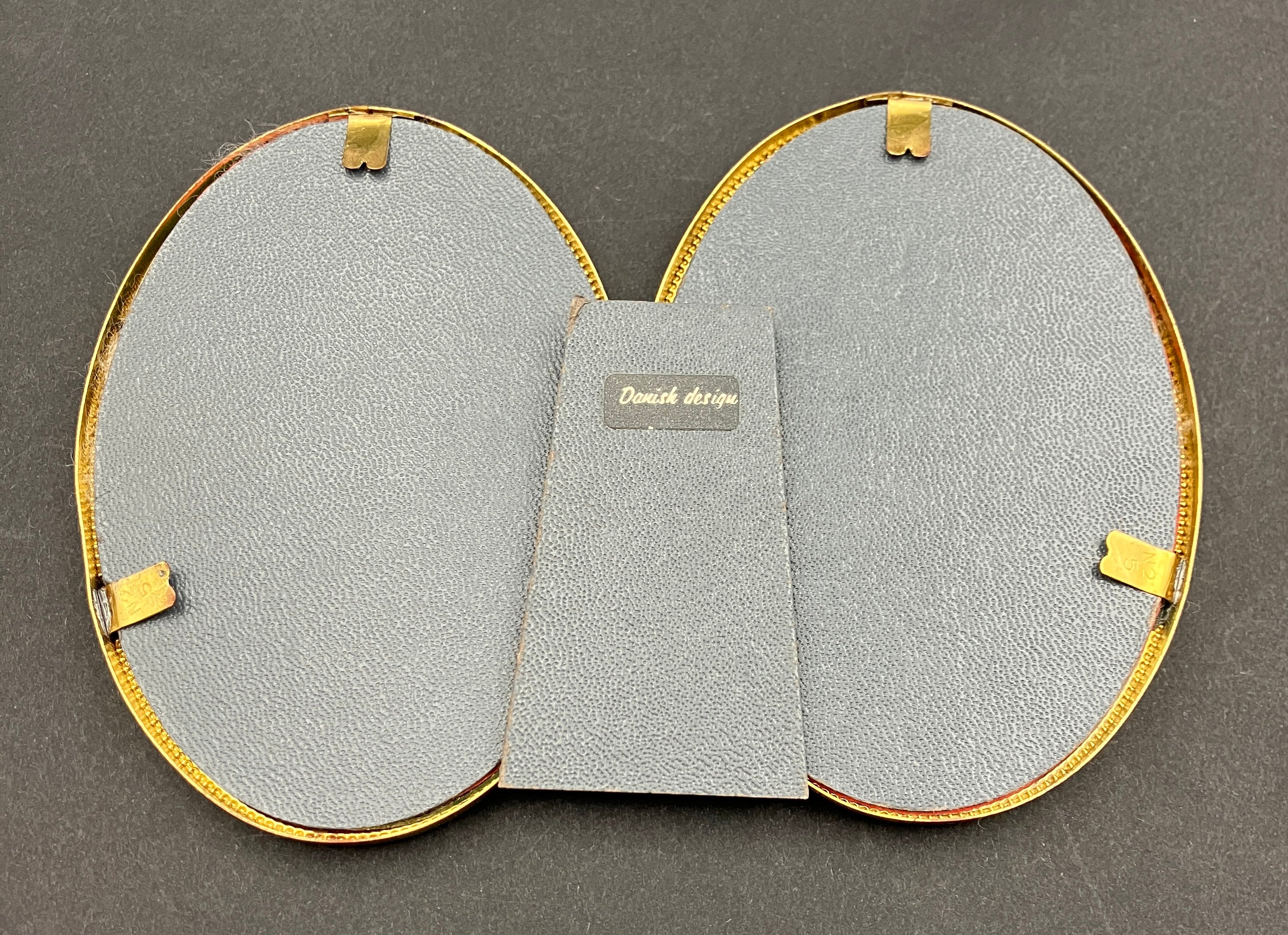Vintage Brass Frame Convex Glass Oval Double Made In Denmark 10.5 X 7.5cm