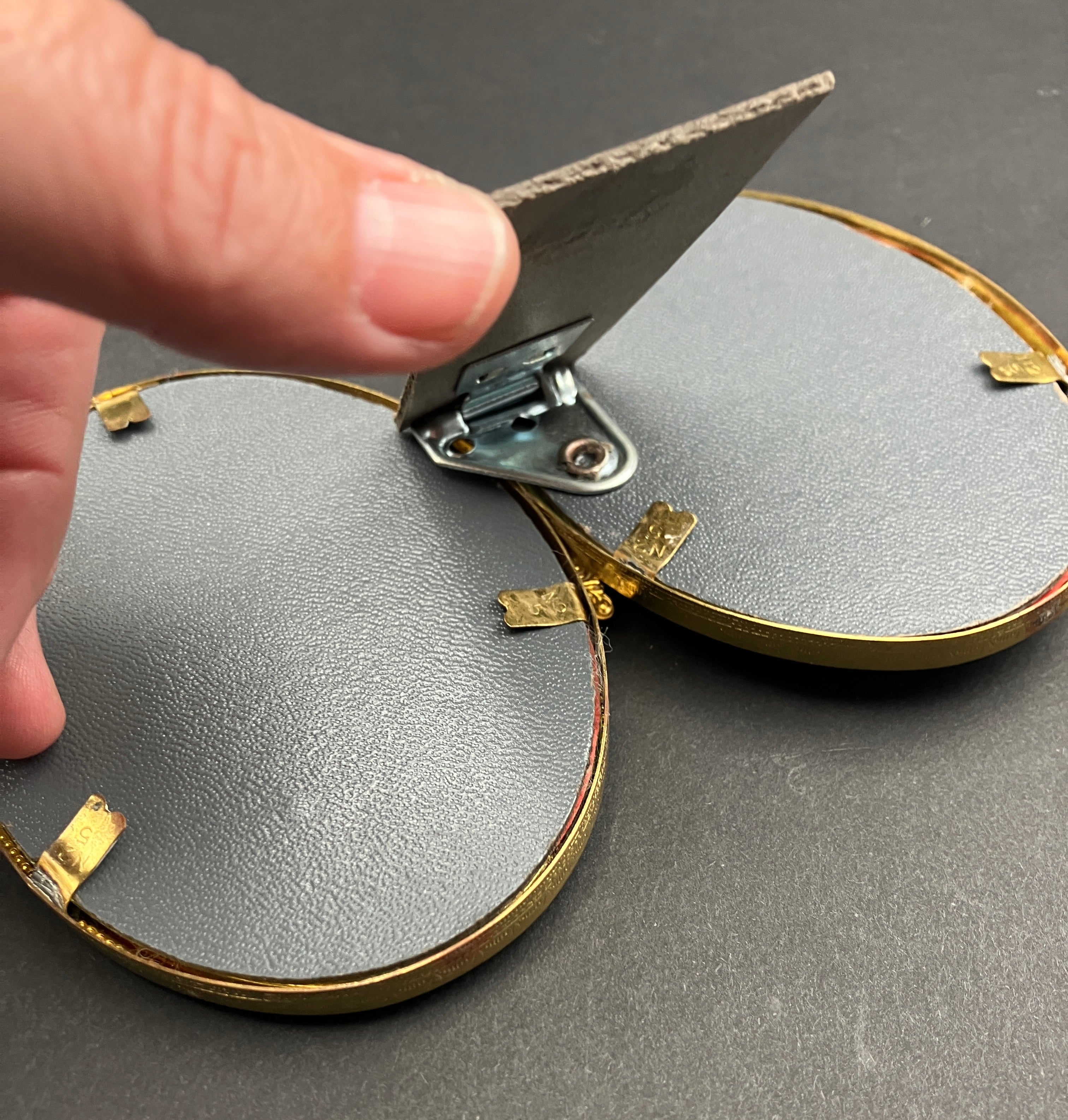 Vintage Brass Frame Convex Glass Oval Double Made In Denmark 10.5 X 7.5cm