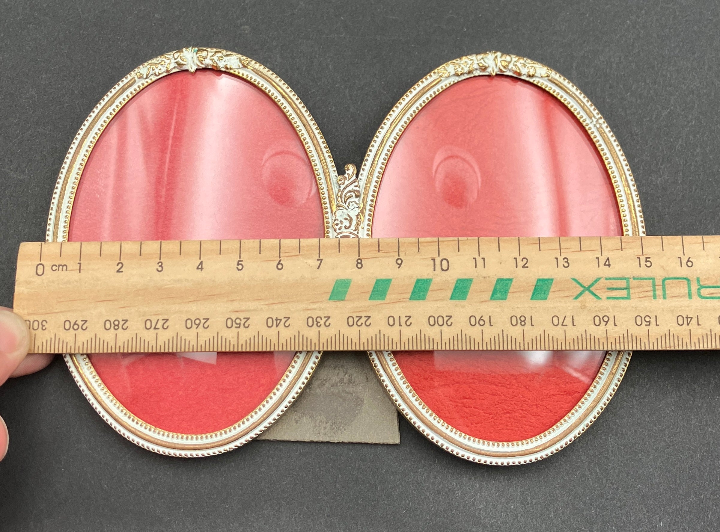 Vintage Brass Frame Convex Glass Oval Double Made In Denmark 10.5 X 7.5cm