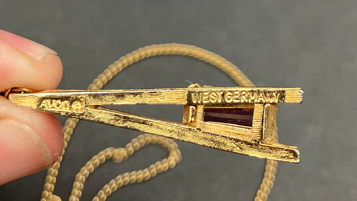 Vintage Avon Gold Tone Necklace Purple Stone Made In West Germany