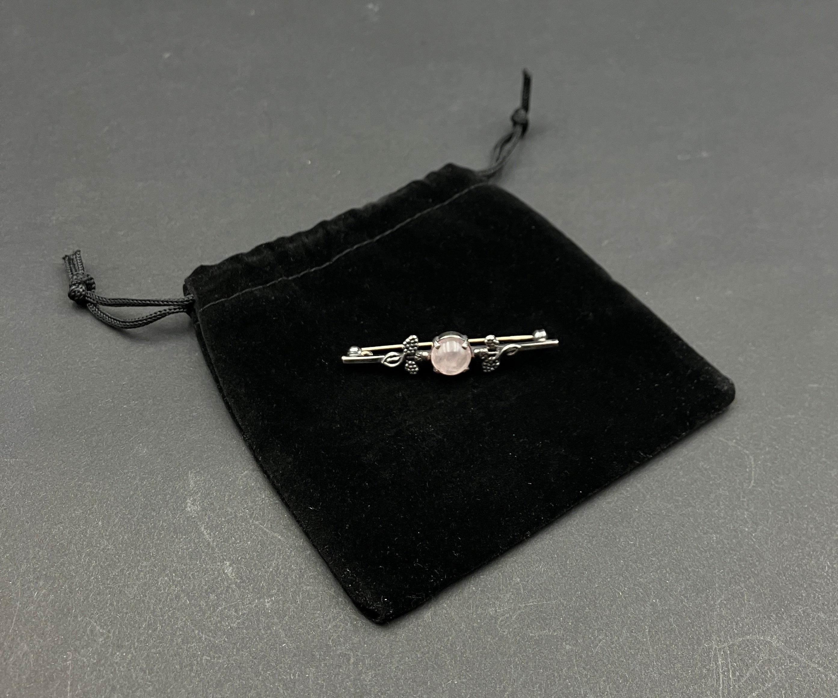Vintage Silver Acorn Brooch Rose Quartz Cabochon, Oak Leaf Pin