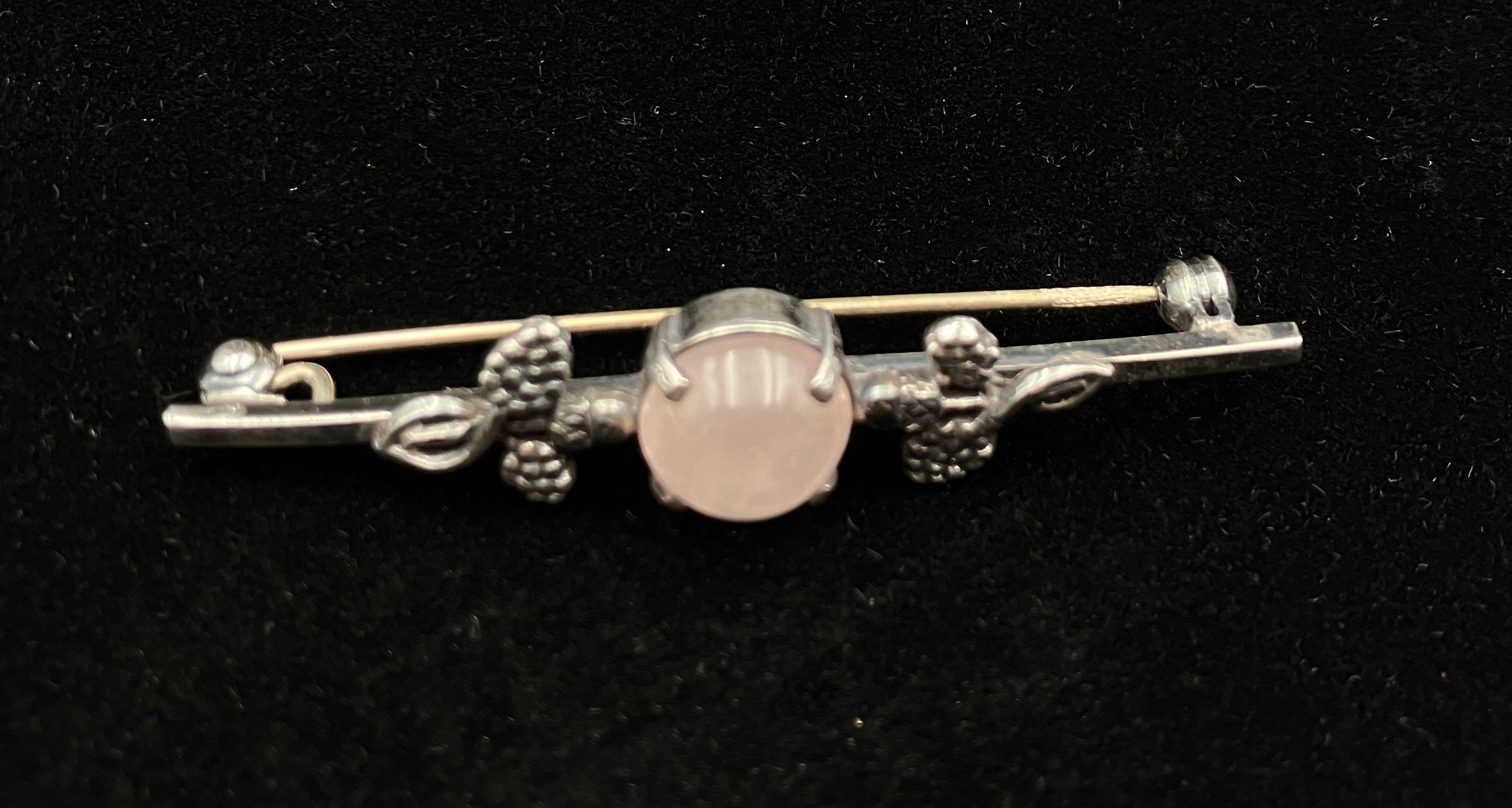 Vintage Silver Acorn Brooch Rose Quartz Cabochon, Oak Leaf Pin