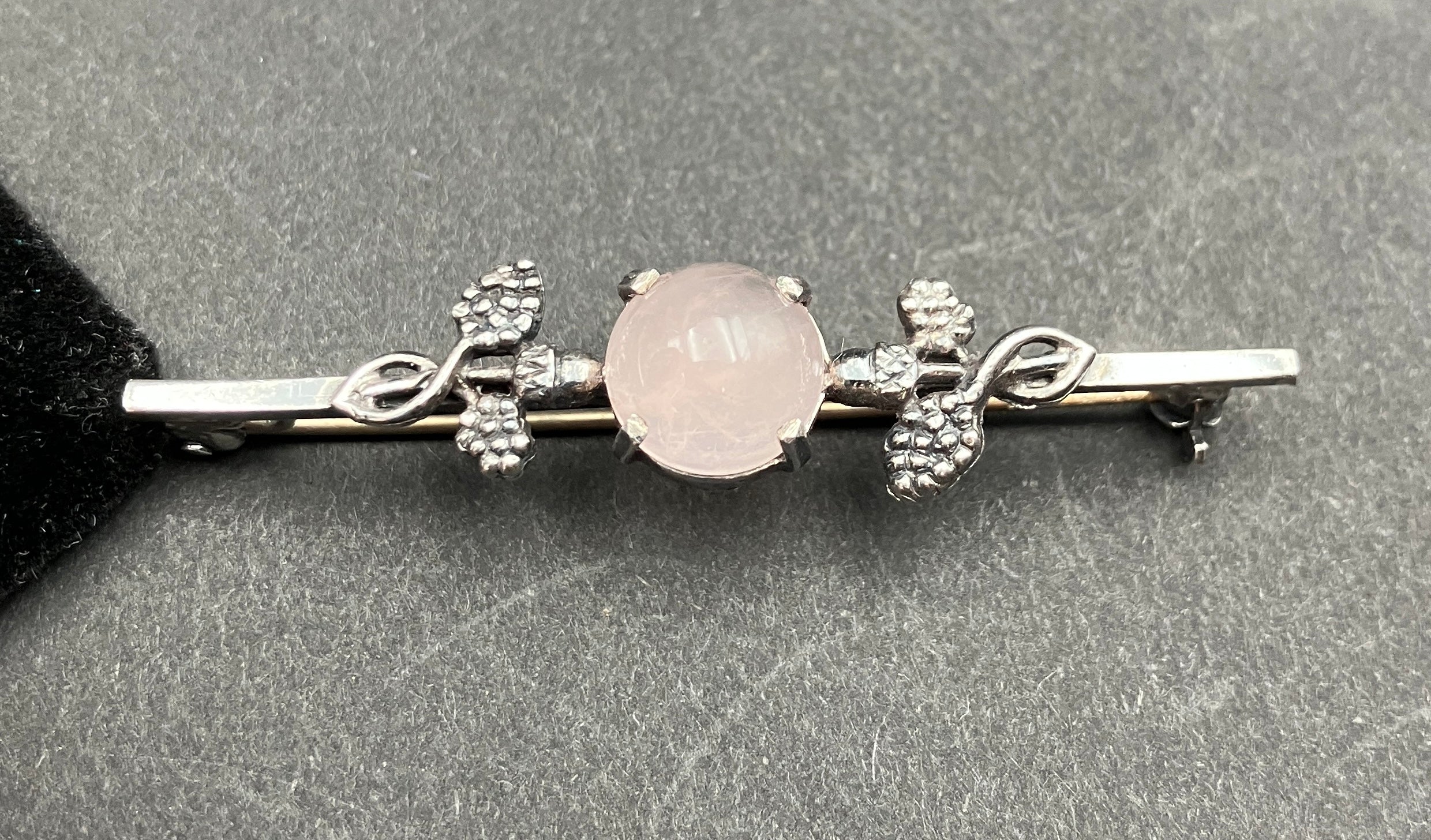 Vintage Silver Acorn Brooch Rose Quartz Cabochon, Oak Leaf Pin