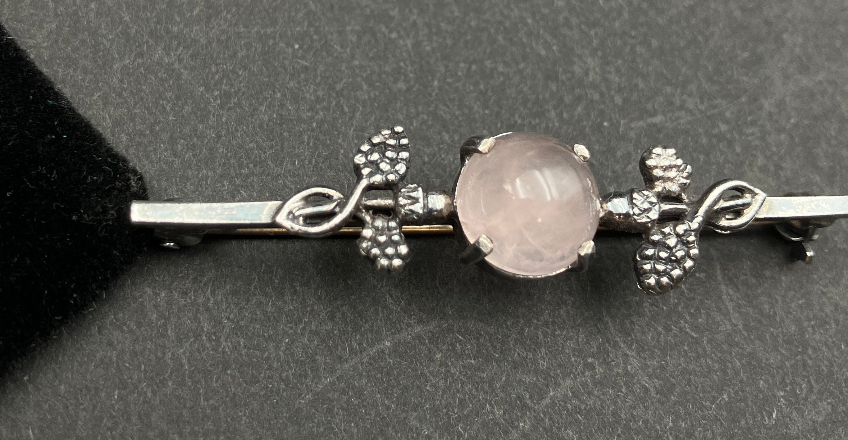 Vintage Silver Acorn Brooch Rose Quartz Cabochon, Oak Leaf Pin