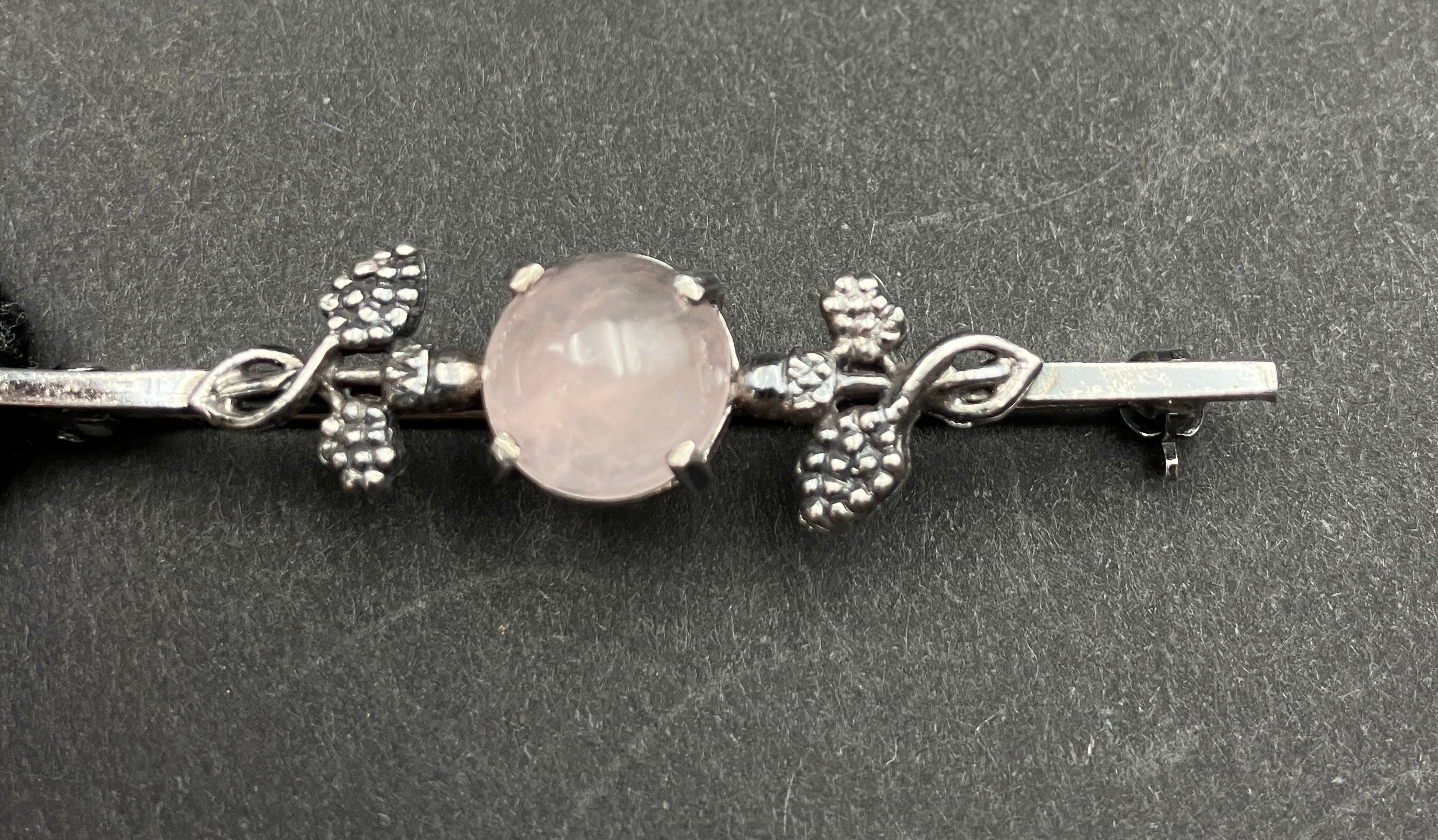 Vintage Silver Acorn Brooch Rose Quartz Cabochon, Oak Leaf Pin