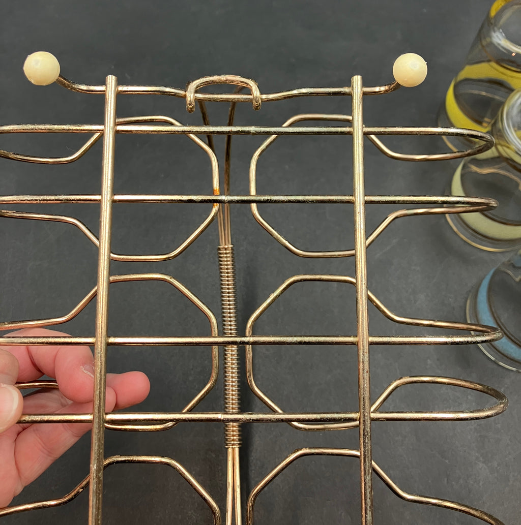 Vintage Drink Caddy with Harlequin Glasses Sugar Frost & Gold X6 In Carrier