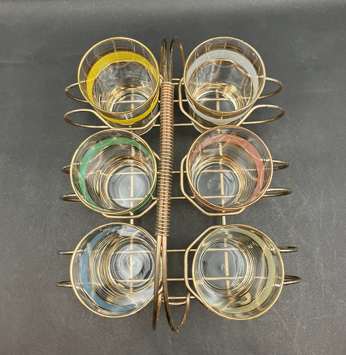 Vintage Drink Caddy with Harlequin Glasses Sugar Frost & Gold X6 In Carrier