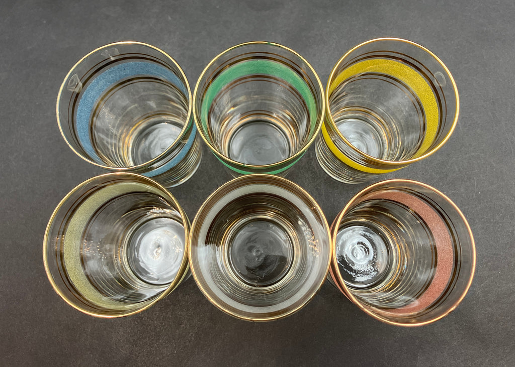 Vintage Drink Caddy with Harlequin Glasses Sugar Frost & Gold X6 In Carrier