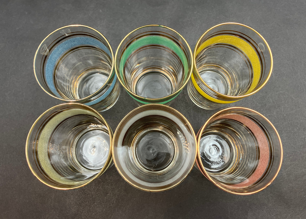 Vintage Drink Caddy with Harlequin Glasses Sugar Frost & Gold X6 In Carrier