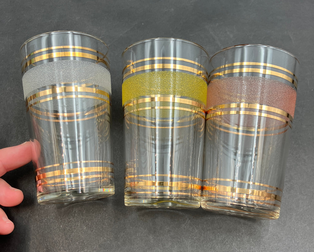 Vintage Drink Caddy with Harlequin Glasses Sugar Frost & Gold X6 In Carrier