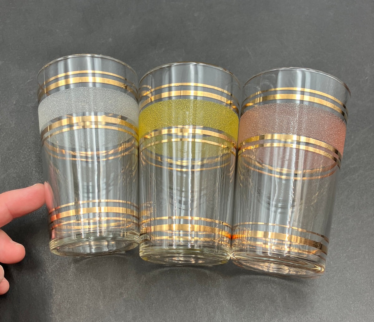 Vintage Drink Caddy with Harlequin Glasses Sugar Frost & Gold X6 In Carrier
