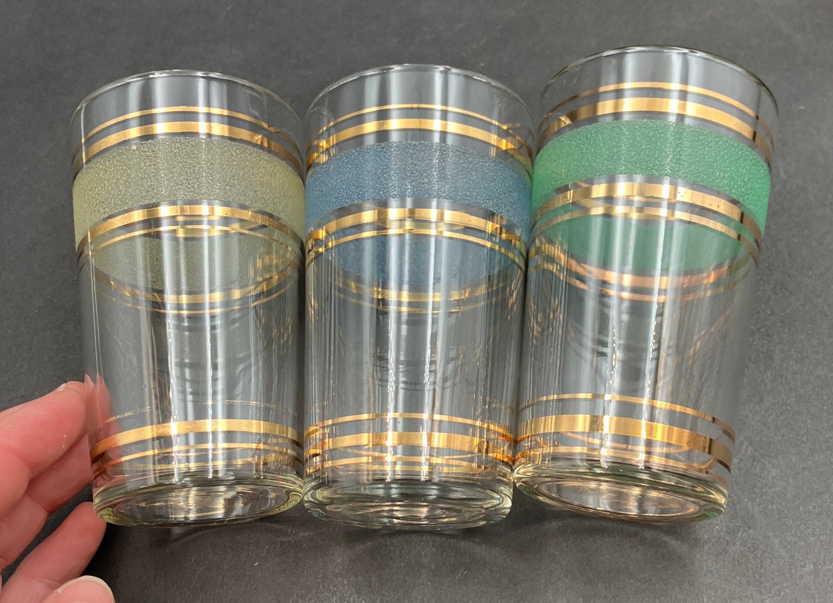 Vintage Drink Caddy with Harlequin Glasses Sugar Frost & Gold X6 In Carrier