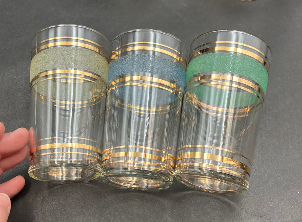 Vintage Drink Caddy with Harlequin Glasses Sugar Frost & Gold X6 In Carrier