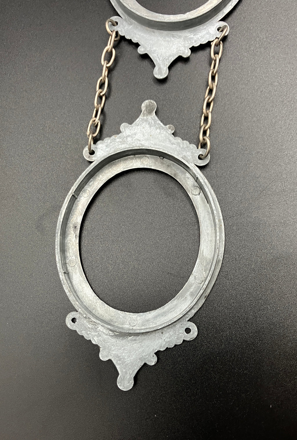 Vintage Frames Oval Italian Style Metal Silver Tone Hanging On Chain 36cm Length