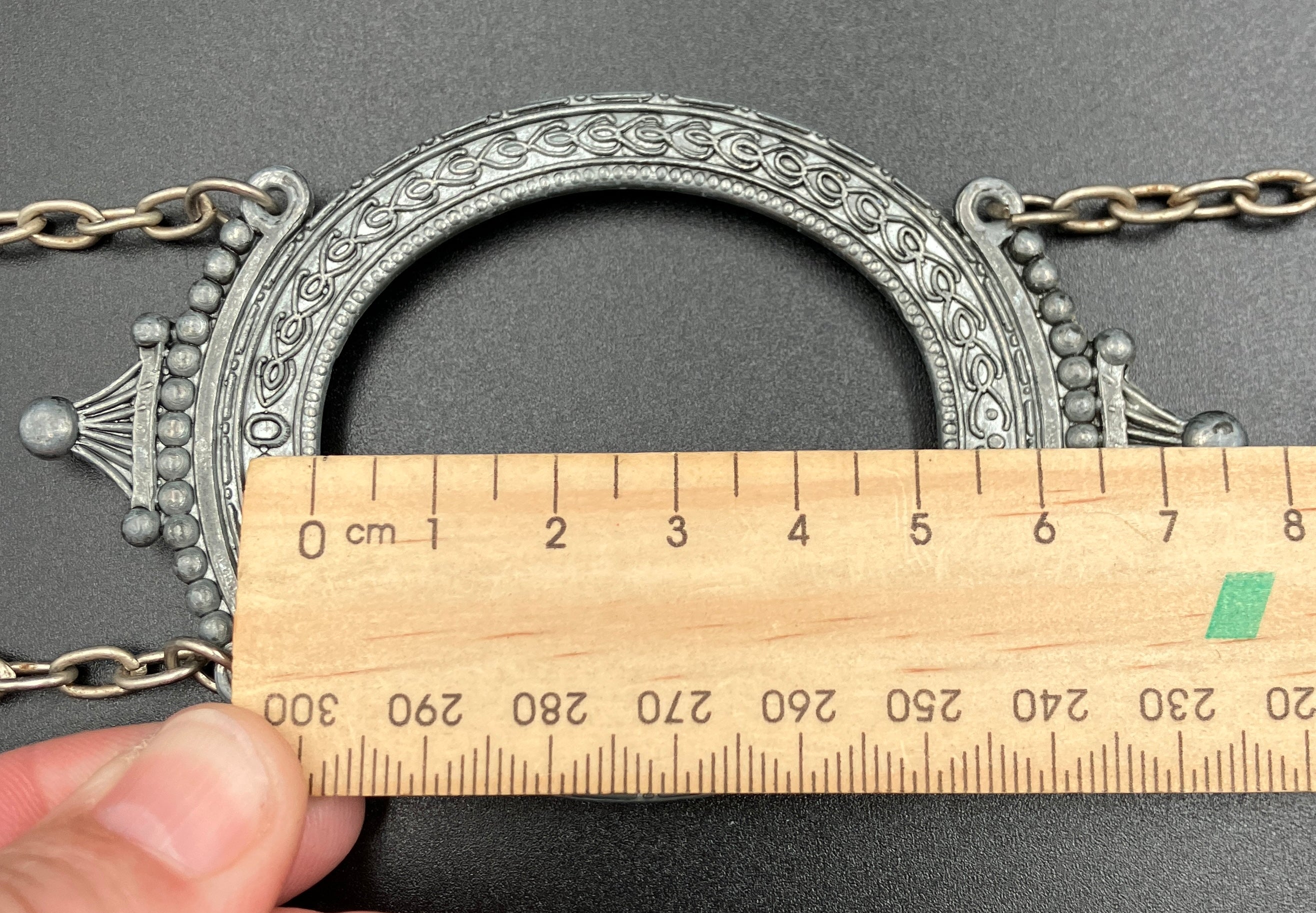 Vintage Frames Oval Italian Style Metal Silver Tone Hanging On Chain 36cm Length