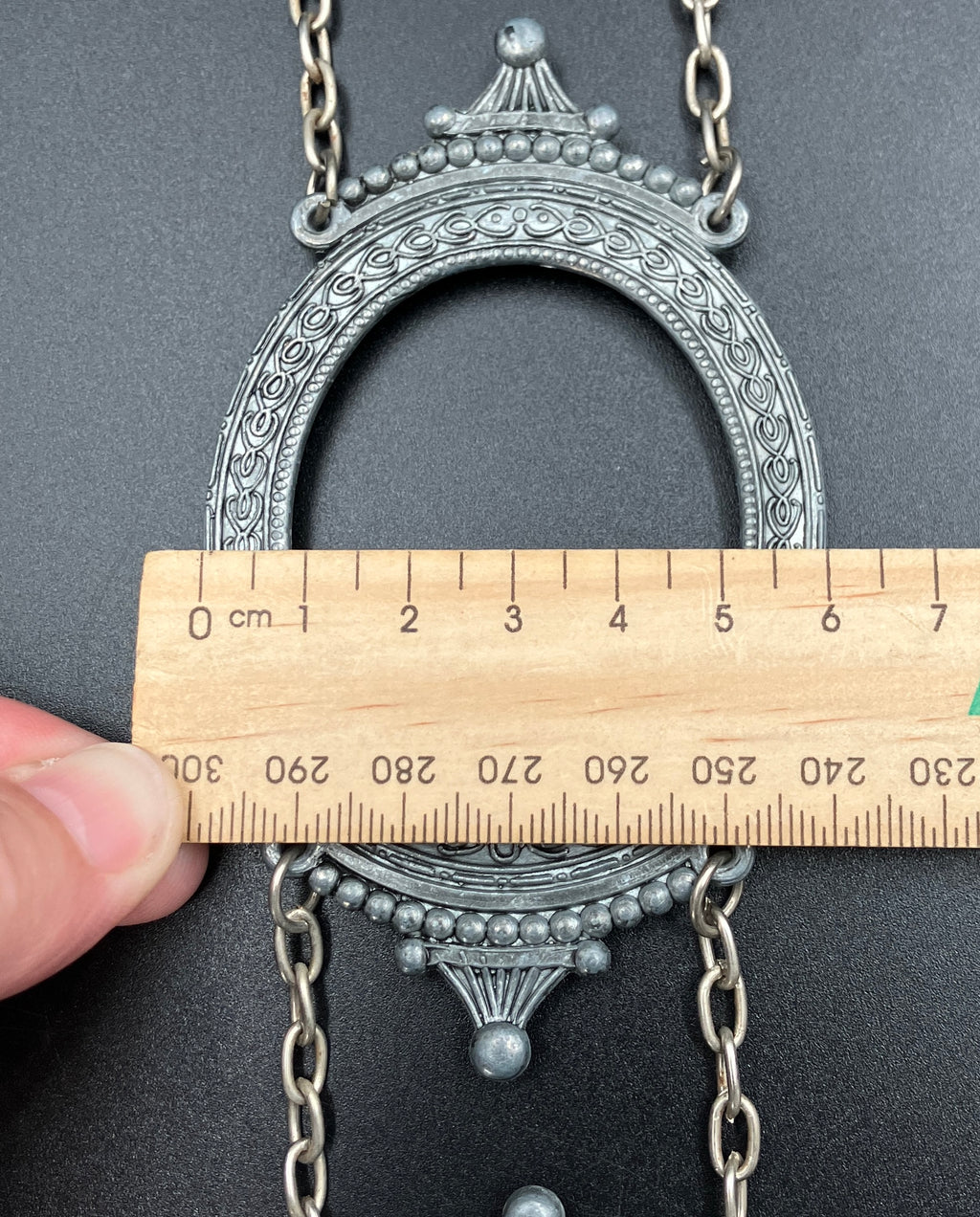 Vintage Frames Oval Italian Style Metal Silver Tone Hanging On Chain 36cm Length