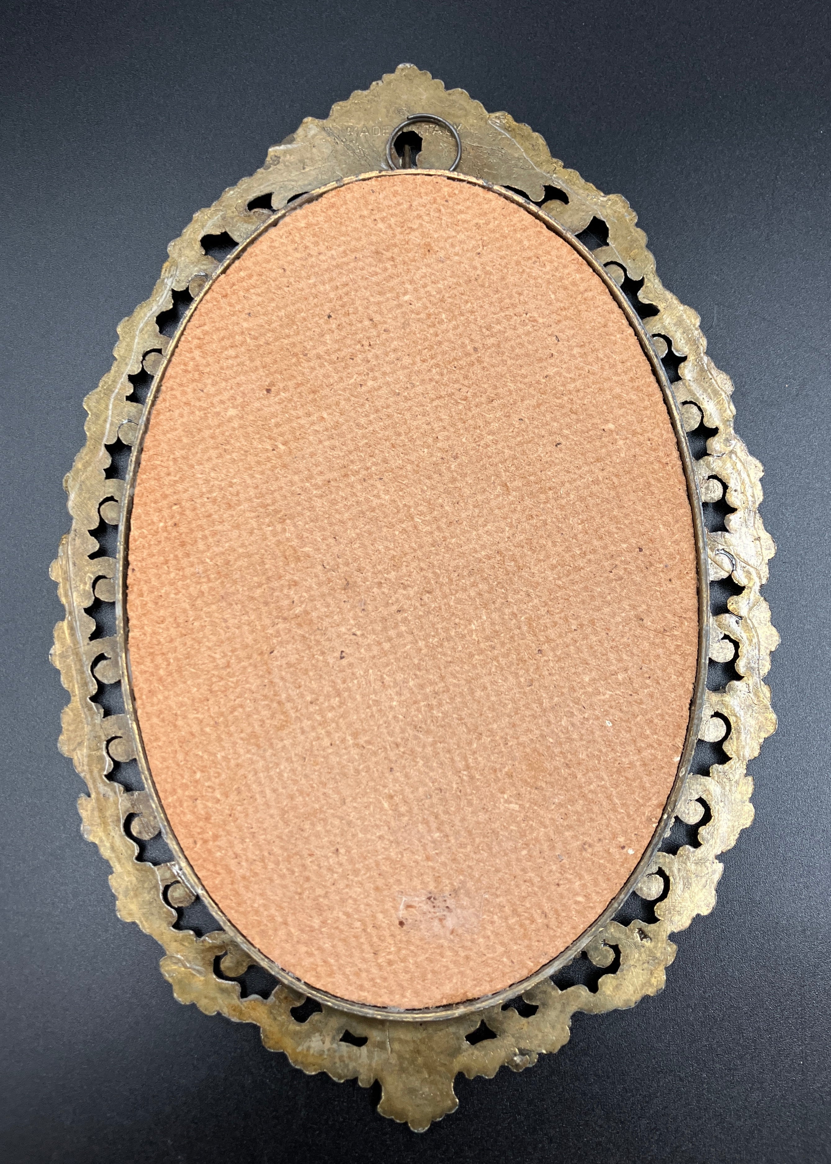 Vintage Italian Brass Oval Frame With Silk Horses - 19.5cm X 13cm