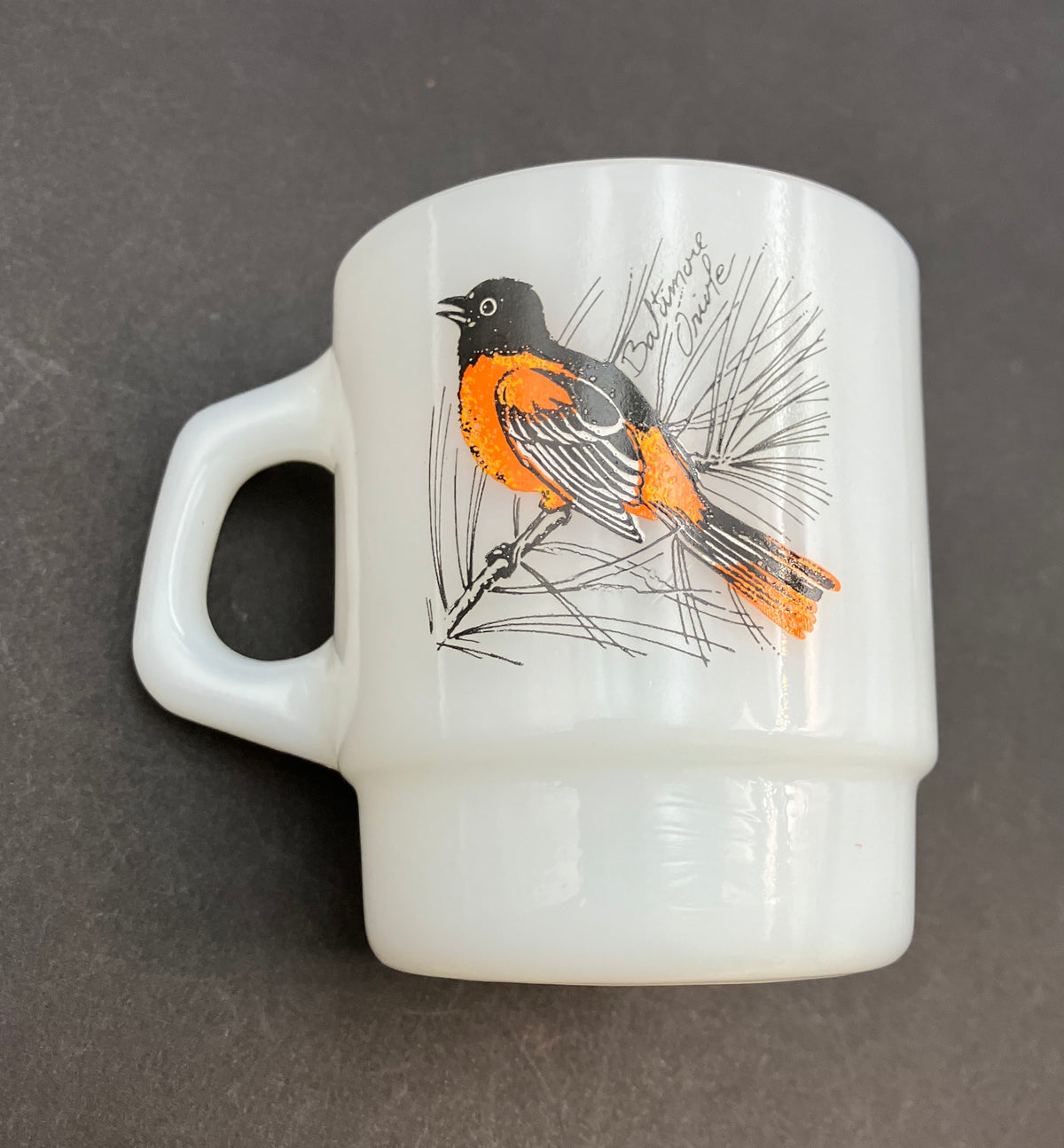 Vintage Fire King Bird Mugs X2 Baltimore Oriole & Chickadee, Cardinal & Blue Jay