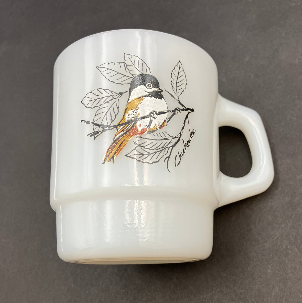 Vintage Fire King Bird Mugs X2 Baltimore Oriole & Chickadee, Cardinal & Blue Jay