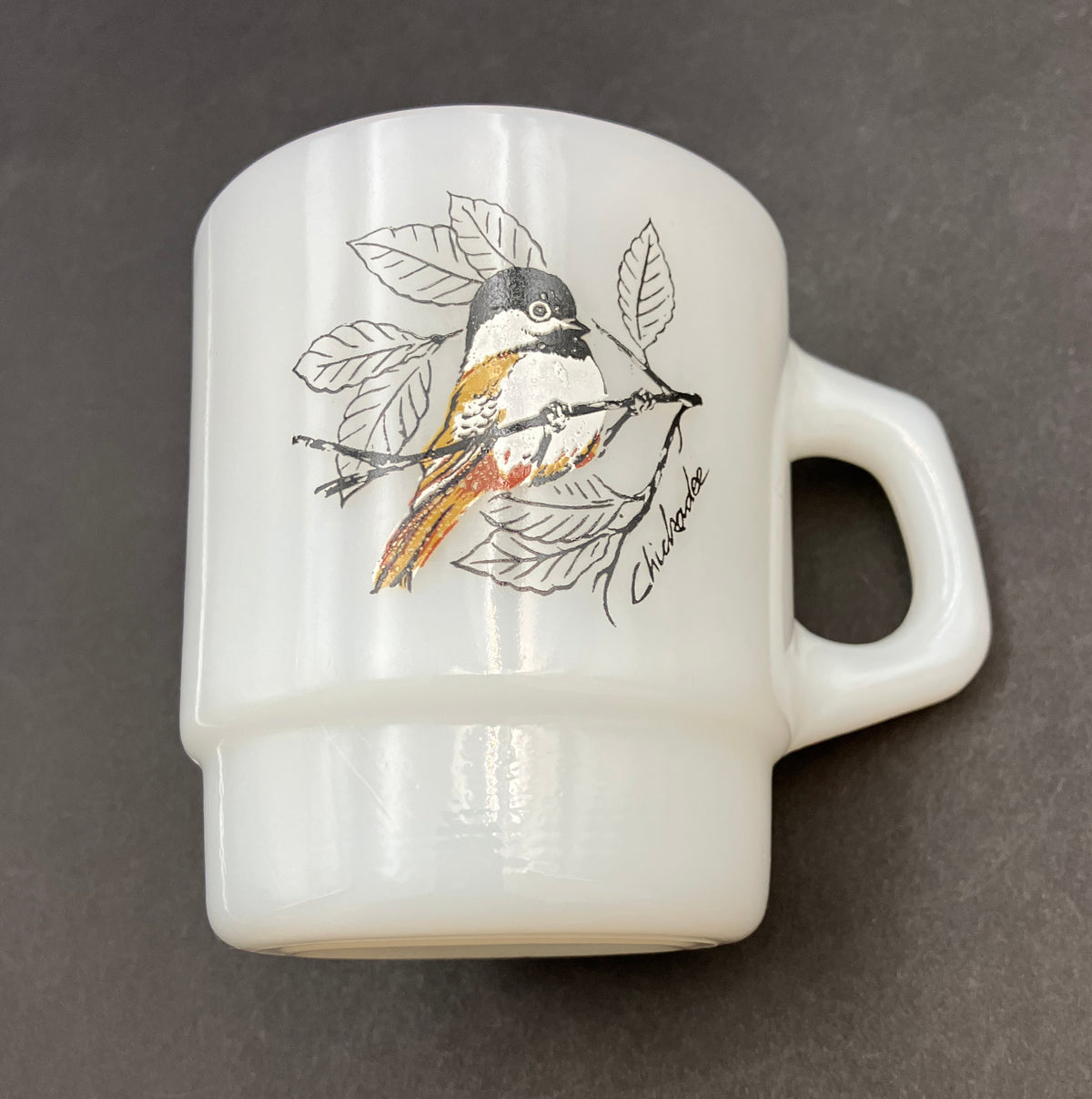 Vintage Fire King Bird Mugs X2 Baltimore Oriole & Chickadee, Cardinal & Blue Jay
