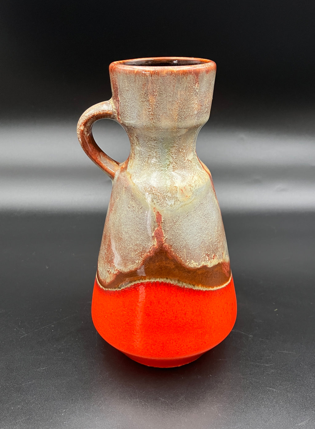 Mid Century Barlow German Vase With Handle Orange & Brown Glazed Pottery