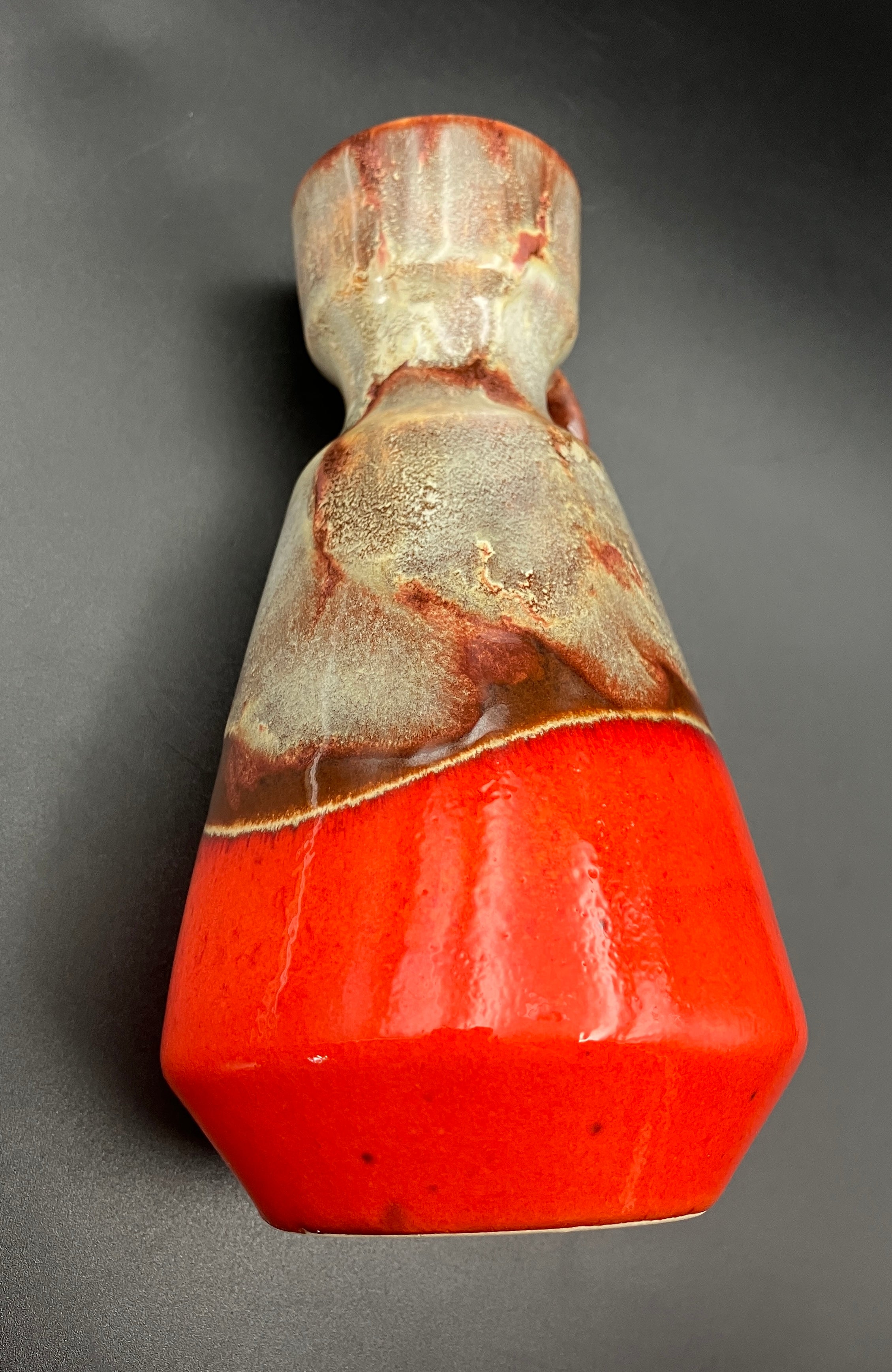 Mid Century Barlow German Vase With Handle Orange & Brown Glazed Pottery