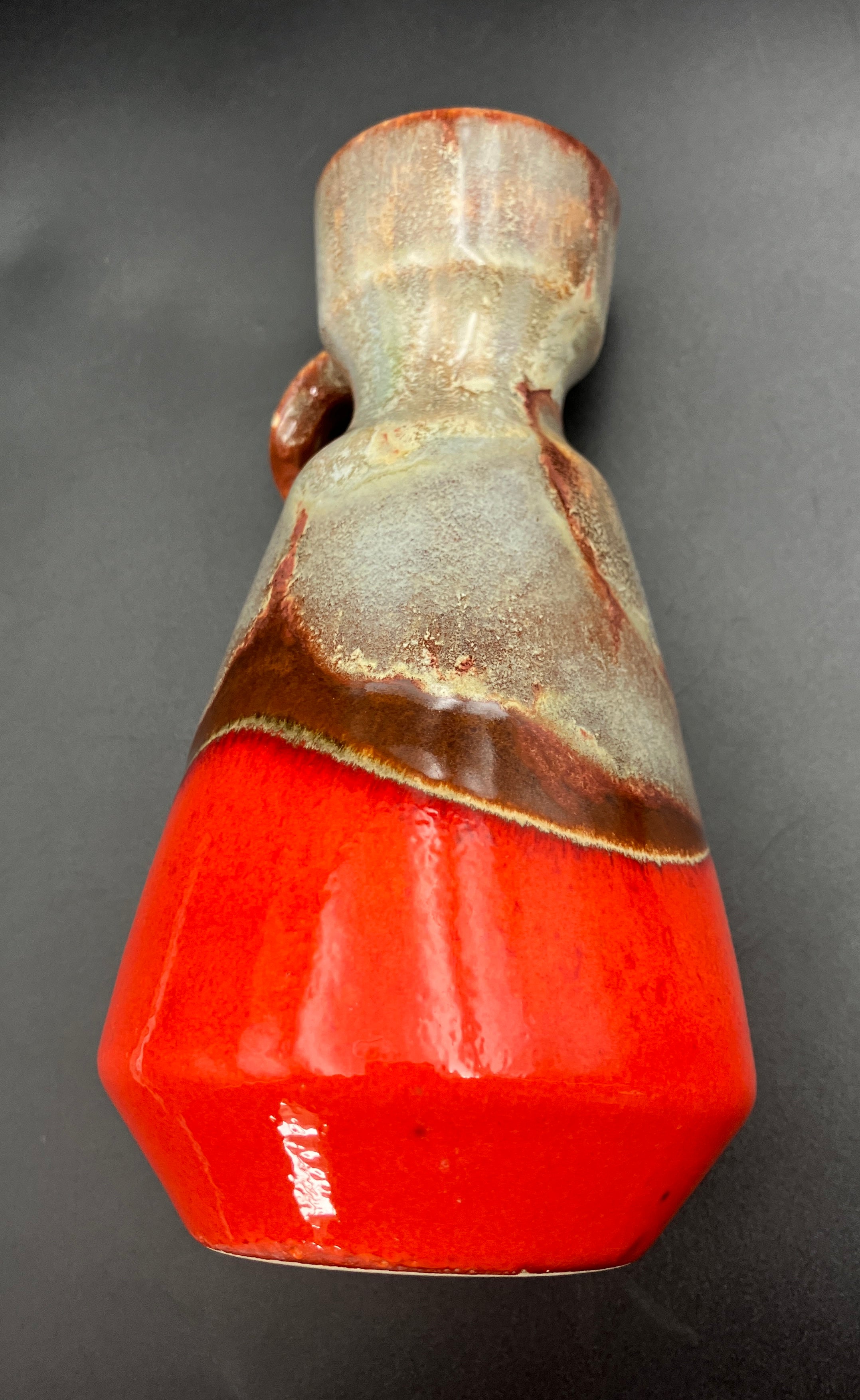 Mid Century Barlow German Vase With Handle Orange & Brown Glazed Pottery