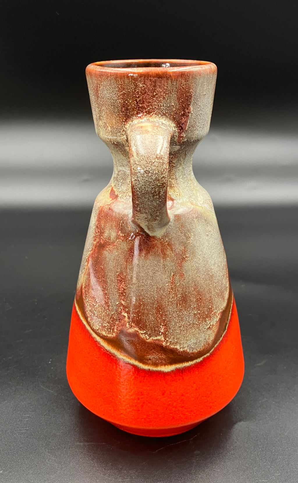 Mid Century Barlow German Vase With Handle Orange & Brown Glazed Pottery