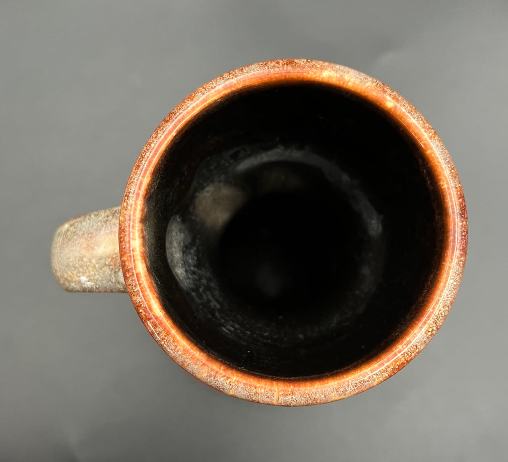 Mid Century Barlow German Vase With Handle Orange & Brown Glazed Pottery