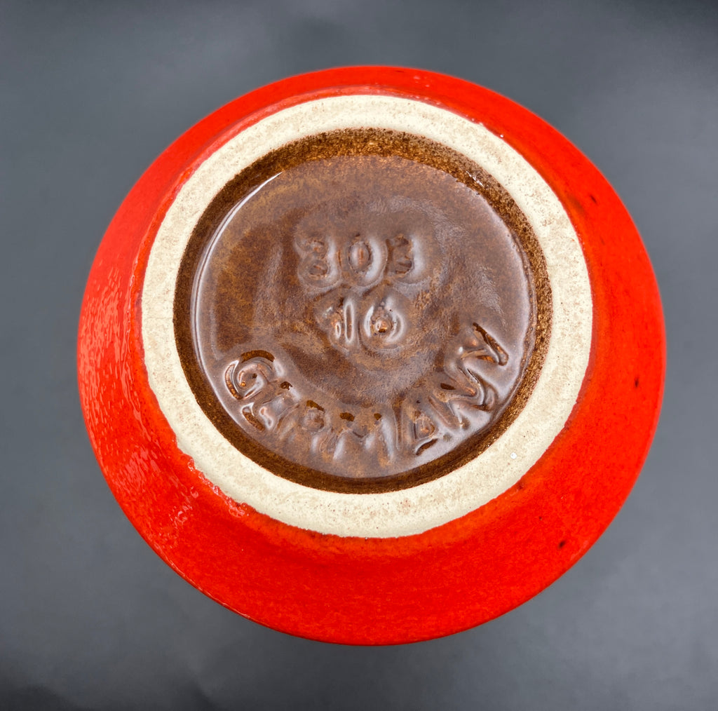 Mid Century Barlow German Vase With Handle Orange & Brown Glazed Pottery