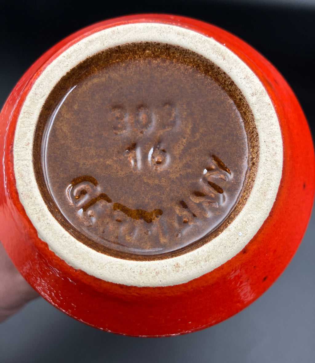 Mid Century Barlow German Vase With Handle Orange & Brown Glazed Pottery