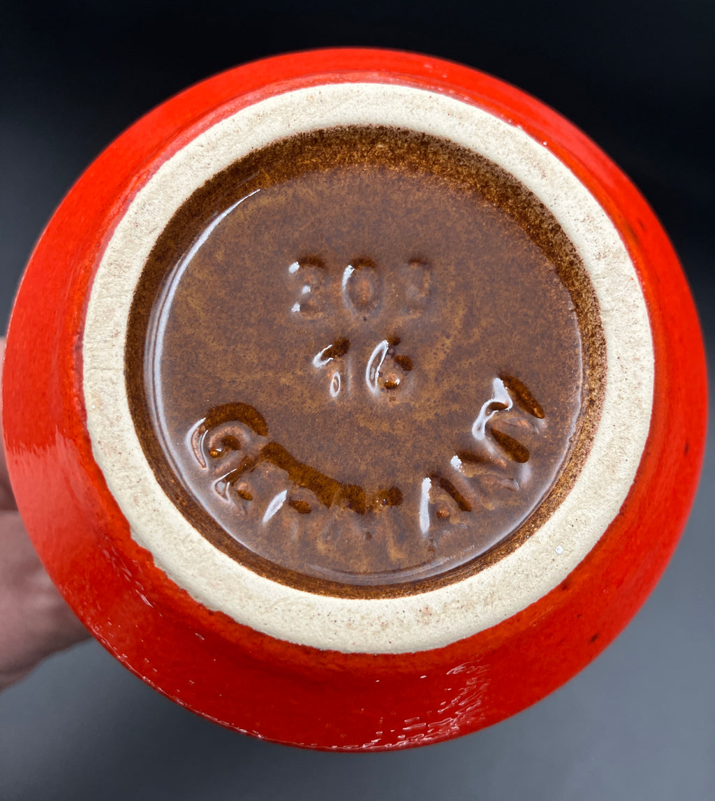 Mid Century Barlow German Vase With Handle Orange & Brown Glazed Pottery