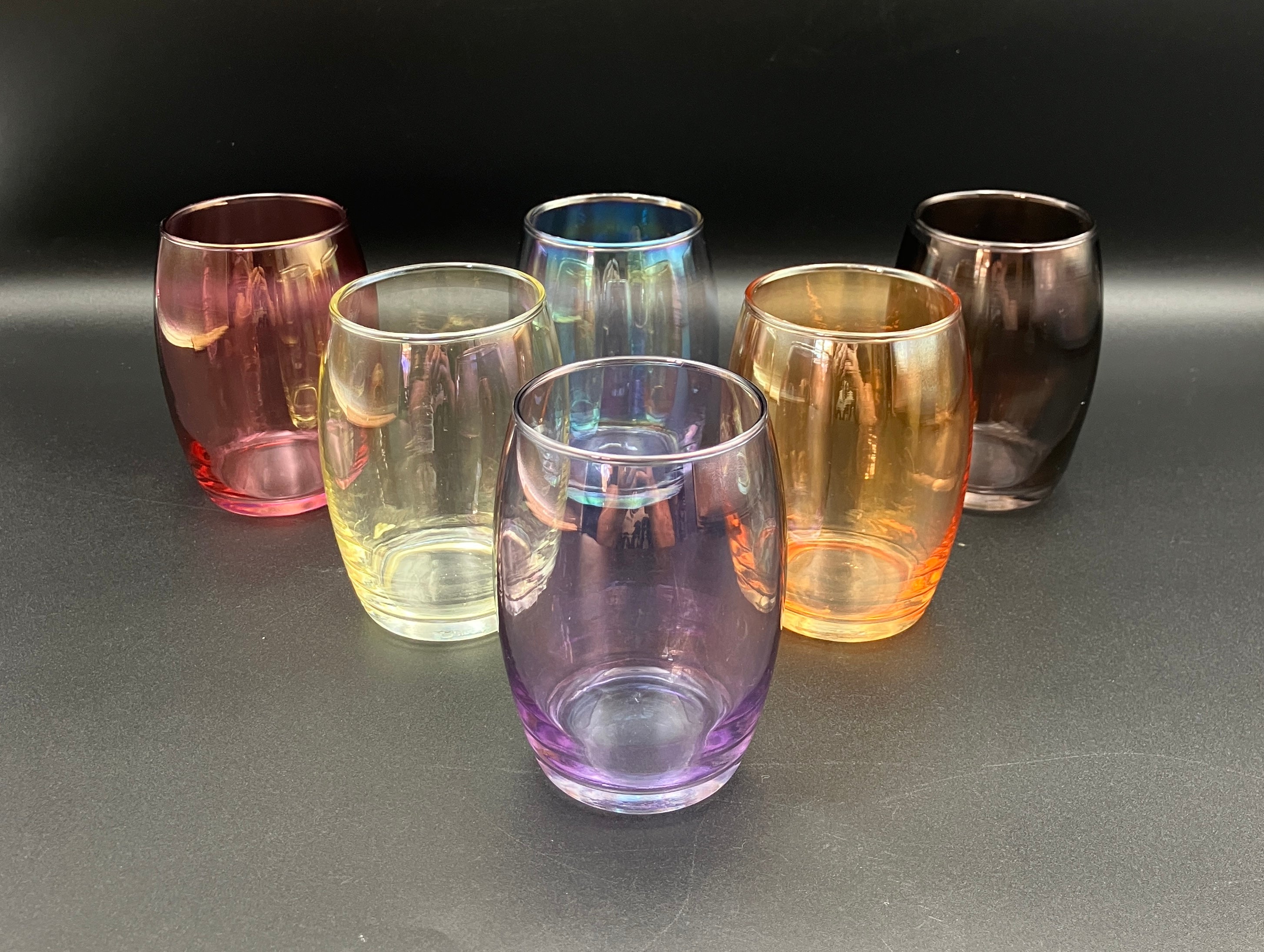 Vintage Harlequin Tumbler Glasses Rainbow Lustre Drinking Glasses Set Of 6