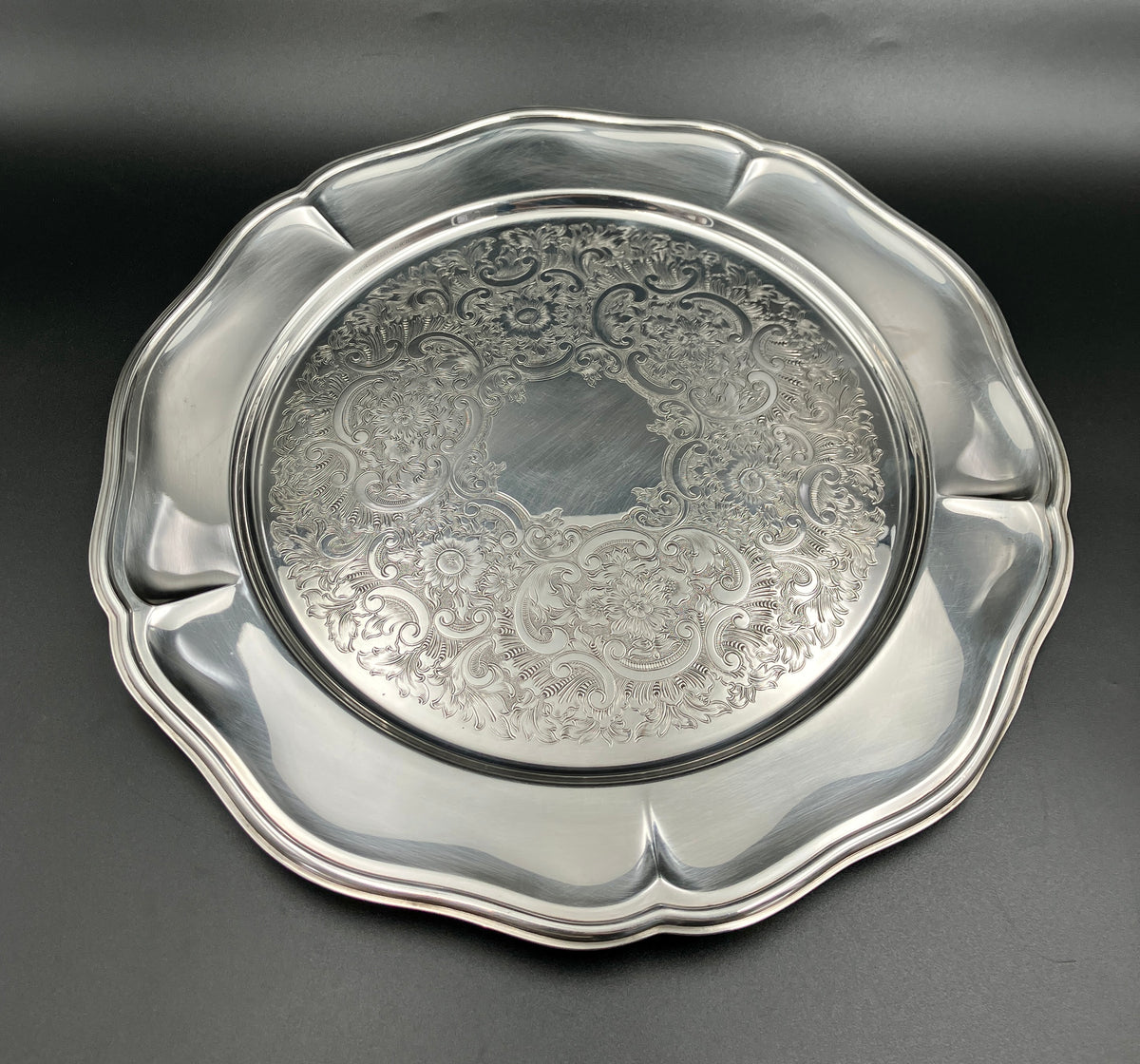 Vintage Strachan Silver Plated Serving Tray - 30cm Diameter With Non Slip Base