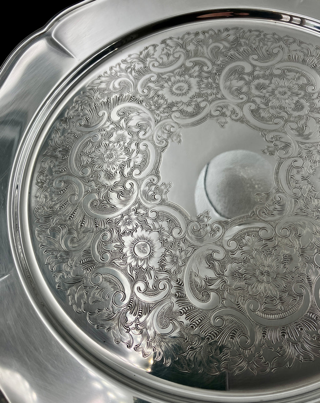 Vintage Strachan Silver Plated Serving Tray - 30cm Diameter With Non Slip Base