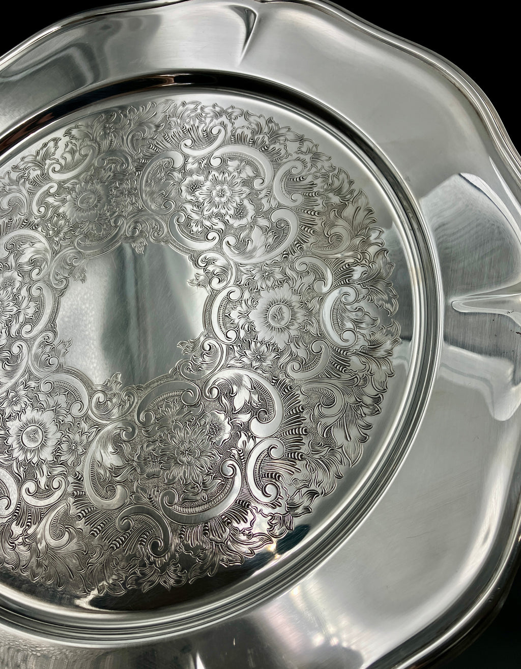 Vintage Strachan Silver Plated Serving Tray - 30cm Diameter With Non Slip Base