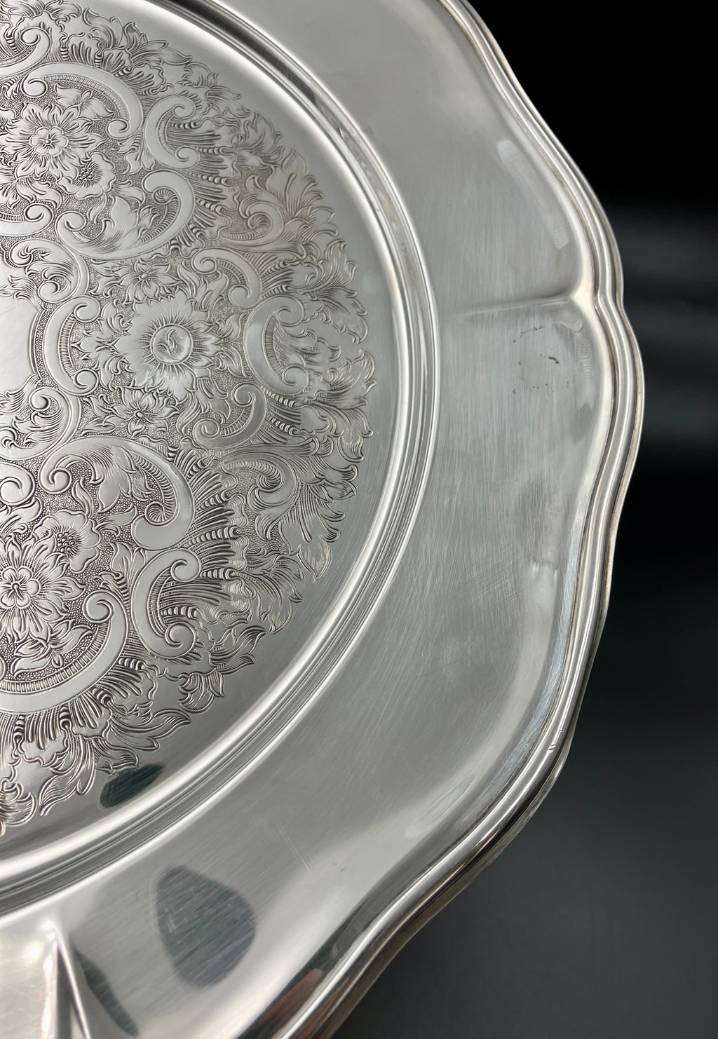 Vintage Strachan Silver Plated Serving Tray - 30cm Diameter With Non Slip Base