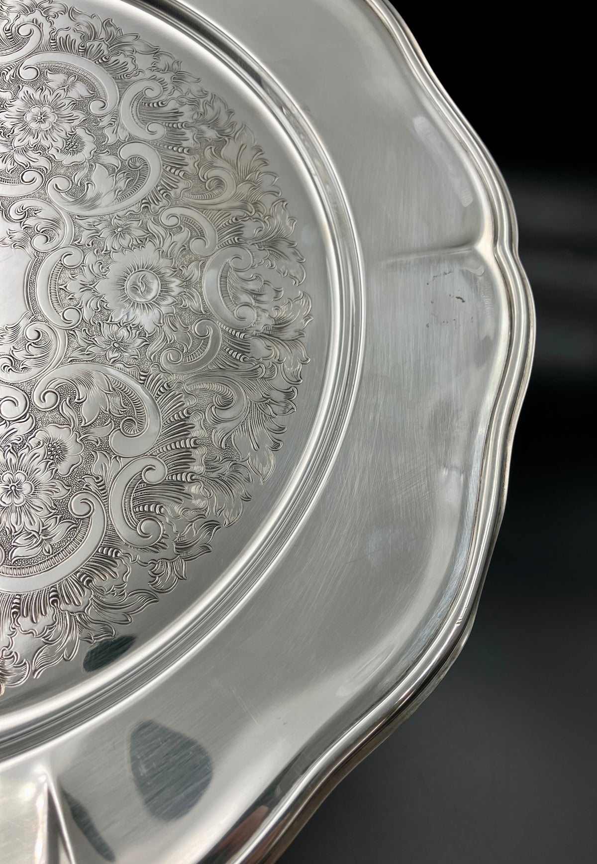 Vintage Strachan Silver Plated Serving Tray - 30cm Diameter With Non Slip Base