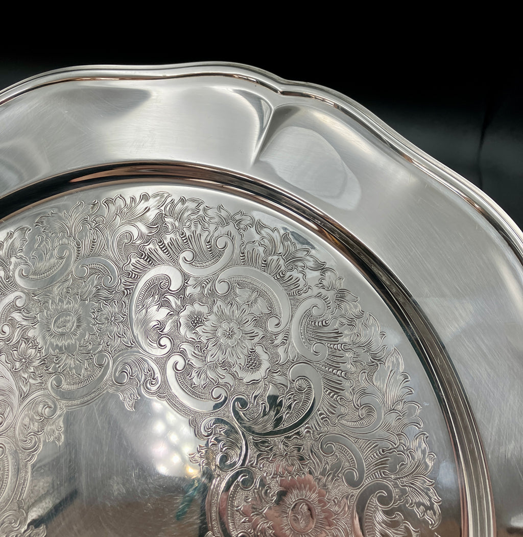 Vintage Strachan Silver Plated Serving Tray - 30cm Diameter With Non Slip Base
