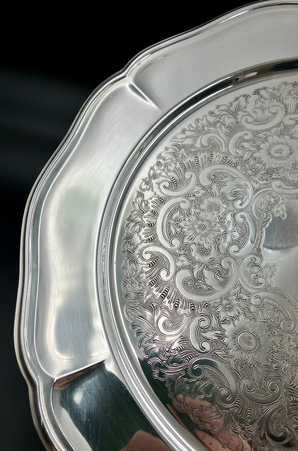 Vintage Strachan Silver Plated Serving Tray - 30cm Diameter With Non Slip Base