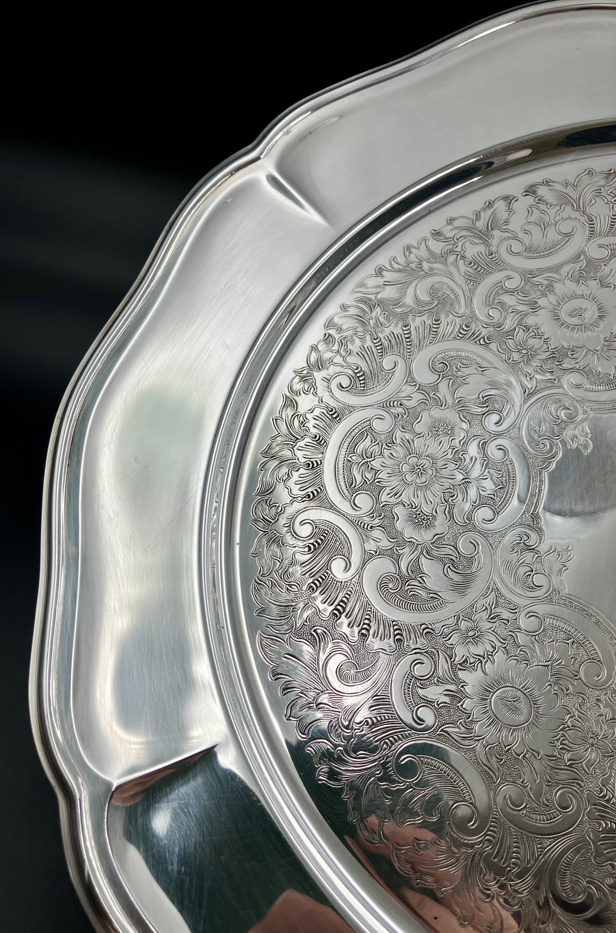 Vintage Strachan Silver Plated Serving Tray - 30cm Diameter With Non Slip Base