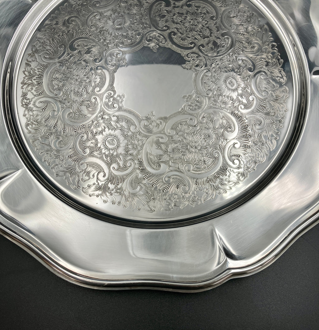 Vintage Strachan Silver Plated Serving Tray - 30cm Diameter With Non Slip Base